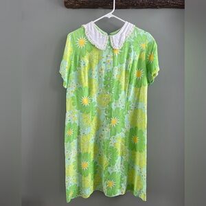 Floral Green and Yellow Women's Dress-Vintage/60’s